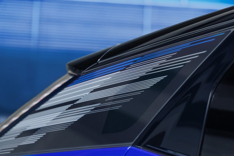 Close-up of the Modern Pattern on the 2026 OPTIQ-V Rear Quarter Glass | Rochester Cadillac in Rochester MN